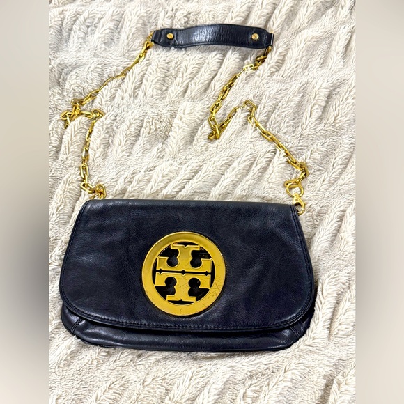 Tory Burch Handbags - Tory Burch Black Leather Logo Shoulder Bag